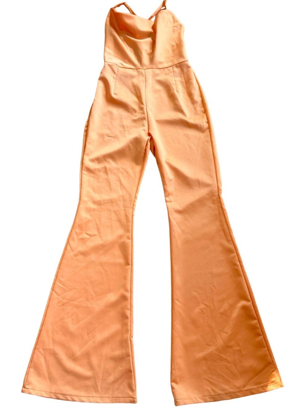 PrettyLittleThing Mango Sorbet Satin Cowl Neck Open Back Wide Leg Jumpsuit US 4